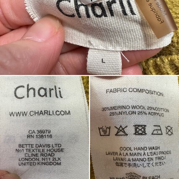 Charli Salvi Merino Wool Blend Asymmetrical Hem Sweater V-Neck Batwing Top Sz: L - Picture 6 of 7